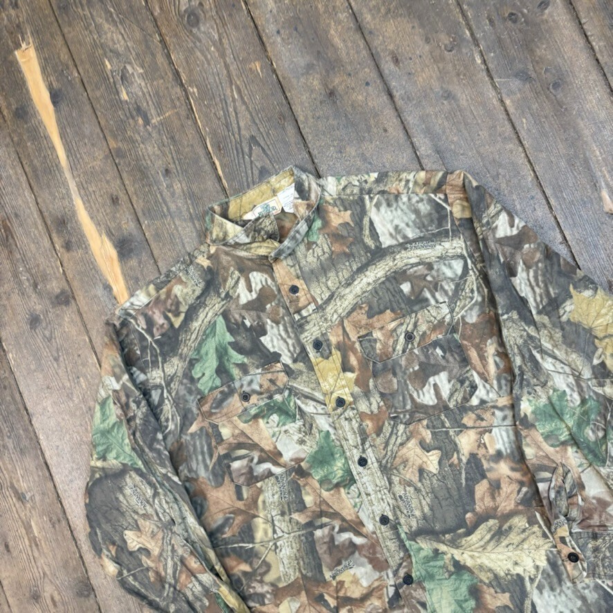 Red Head Real Tree Shirt Y2K USA Camo Army Button Down Top, Green, Mens XL image 3