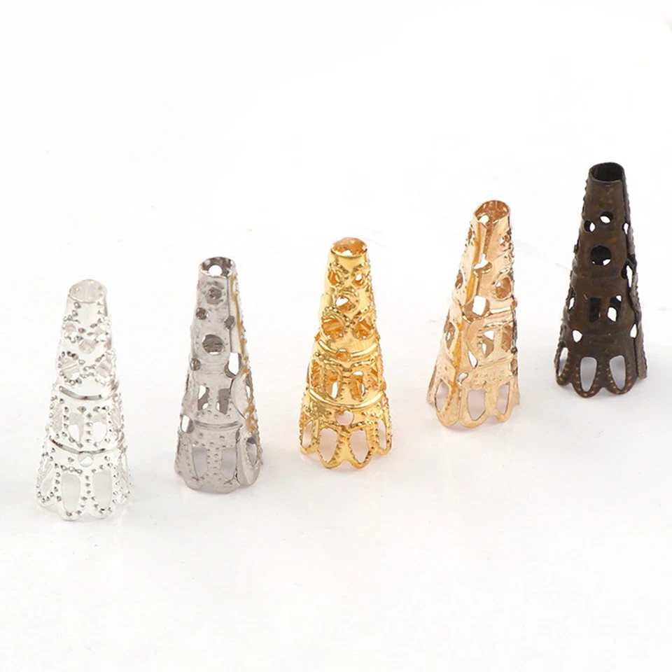 100 Piezas Tapas Largas de Cuentas de Flores 22mm Tapas de Extremo de Cuentas de Filigrana Espaciadores para Pendiente Foto 4 de 4