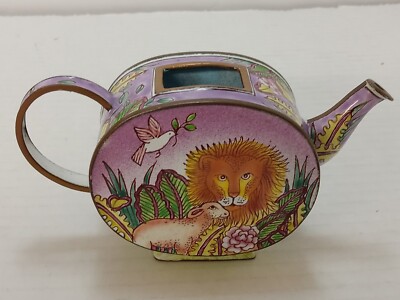 1999 Kelvin Chen #144 Miniature Lion Lamb Enamel on Copper Teapot Trinket Box