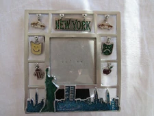 New York NY Picture Frame Skyline Taxi Apple Dangles enamel Glitter