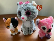TY BEANIE BABIES BOO'S KIKI 9" KITTY CAT W/ TAGS & 6" KASEY KOALA, TAURI CALICO 