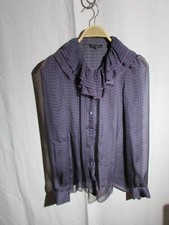 chemisier tara jarmon soie motif pied de poule violet/vert taille 38