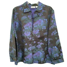 Chicos Design 2 RayonSilk Black Blue Purple Asian Floral Blazer Jacket Womens 12