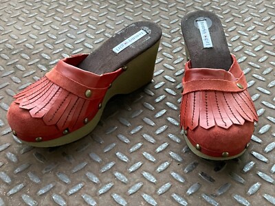 Tommy Hilfiger Women Pule Sandal Shoes Red Leather Upper Wedge Heel Size 7M 