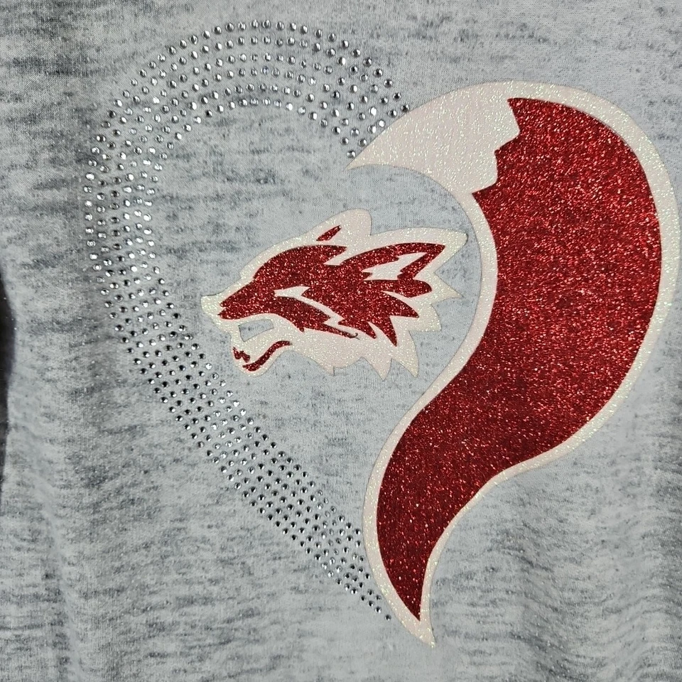 Zen By J. America Women Hoodie Gray Sweatshirt Rhinestones Red Sparkle Fox Sz M - Image 2 of 4