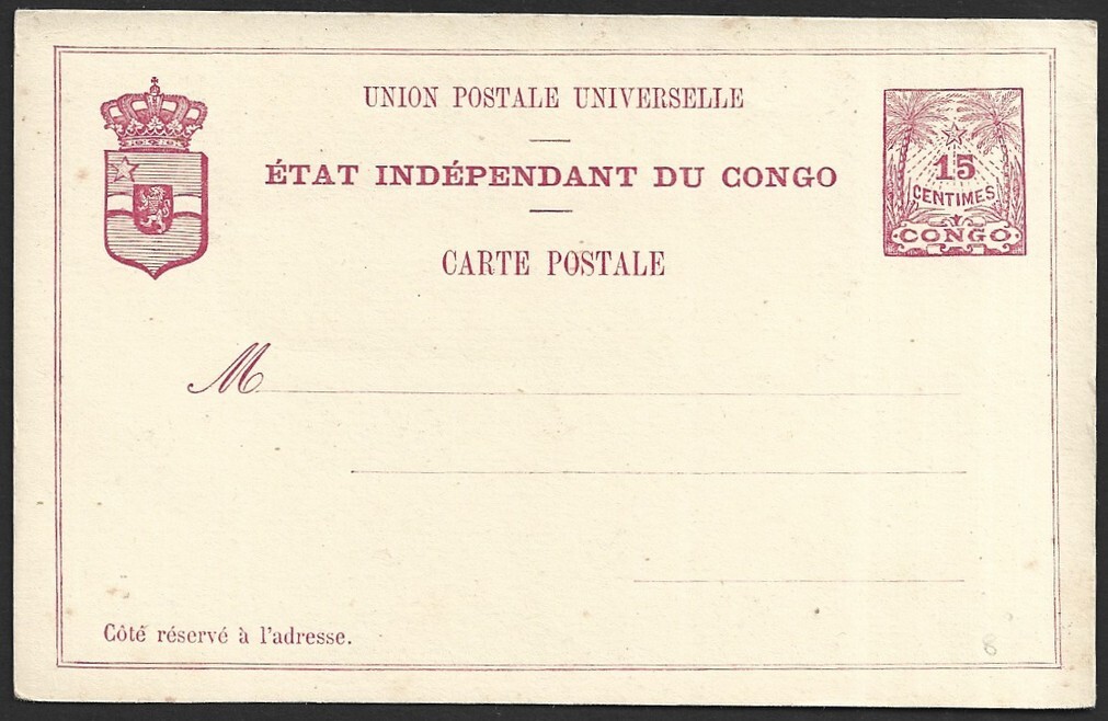 Belgian Congo 1889 15c carmine/yellow Palm Tree postal card unused
