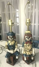 Vintage 1950's Raggedy Ann and Andy Lamps Chalkware Ceramic Lamps