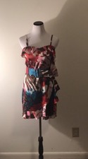 Express Silky Floral Belted Sleeveless Watercolor Multicolor Ruffle Dress 8