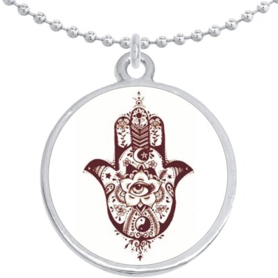 Hamsa Hand Eye Round Pendant Necklace Beautiful Fashion Jewelry