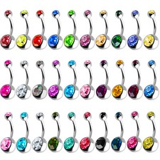 12-60PC 14G Surgical Steel Belly Button Ring Mix-Color CZ Navel Piercing Barbell