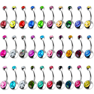 12-60PC 14G Surgical Steel Belly Button Ring Mix-Color CZ Navel Piercing Barbell