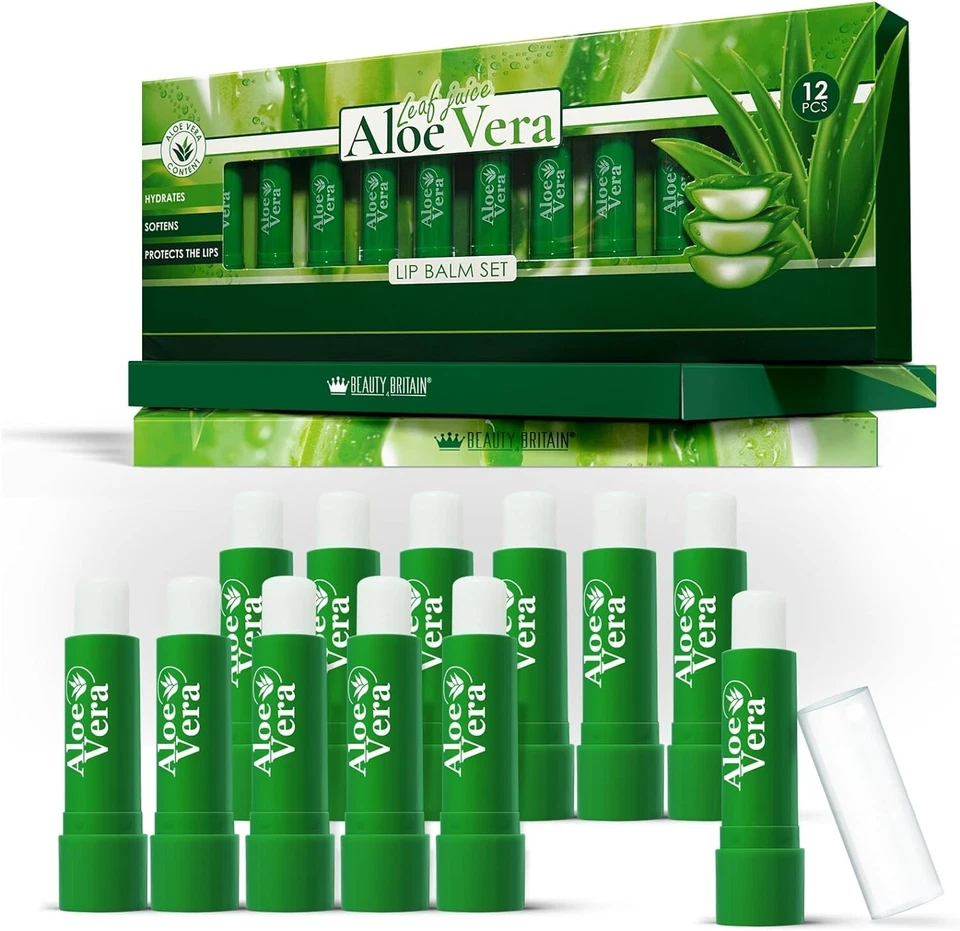 Set of 12 x Lip Balm Aloe Vera Long Lasting Moisturizing Lip Care Unisex Vit E