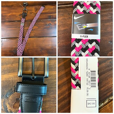 Nike Stretch Woven Golf G-Flex Belt Size Medium 36-38 Black Pink