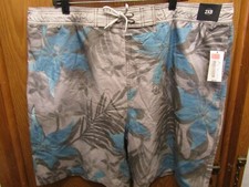 NWT MENS ROUNDTREE  YORKE STRETCH TROPICAL PRINT BLUE GRAY SWIMSUIT SIZE 2XB