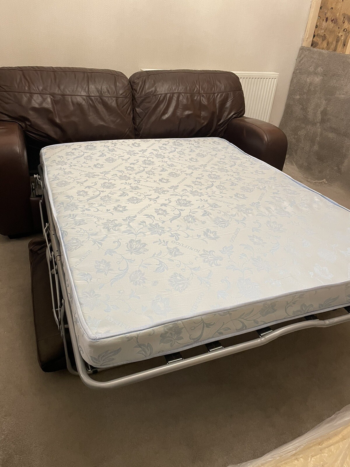 Brown 3 Seater Real Leather Sofa Bed eBay