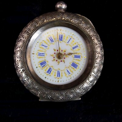 Antike Continentl Silber Damenuhr Emaille Zifferblatt verziert reparaturbedürftig um 1800