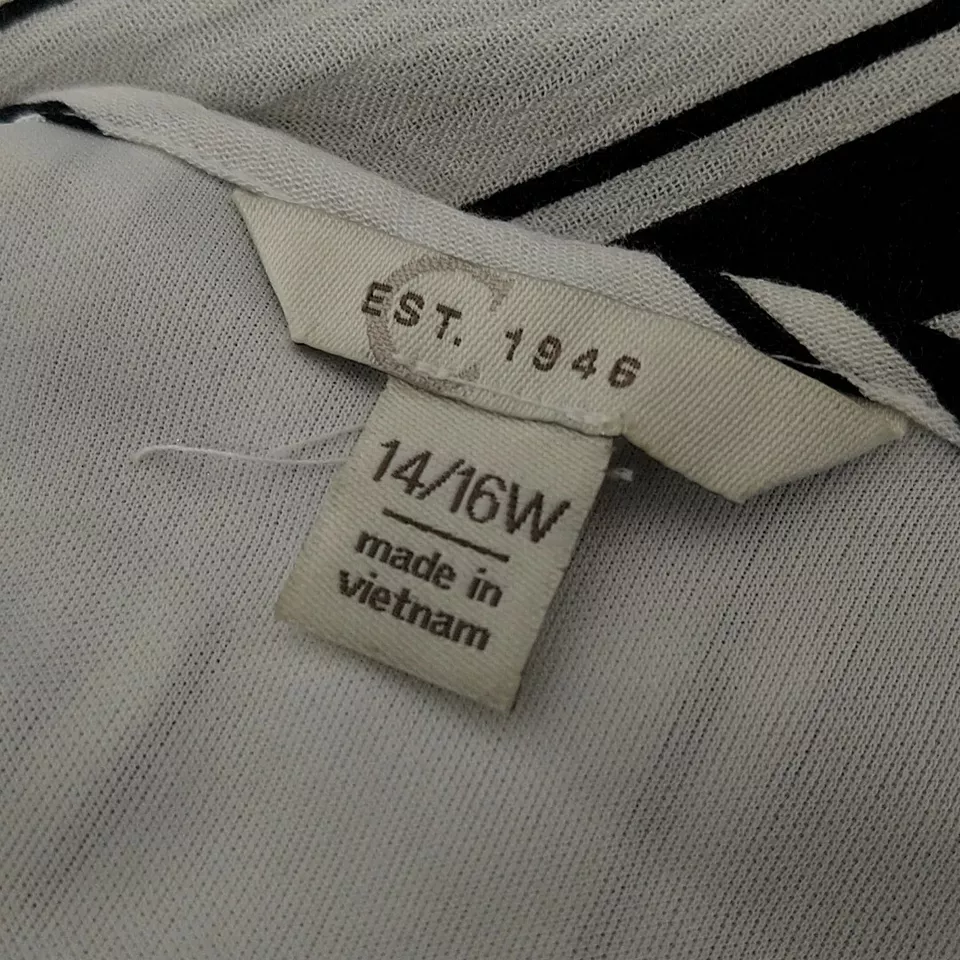 Cato Womens sz 14 16 W Faux Wrap Dress Blue White Striped Short Slv V Neck Belt - Image 3 of 4