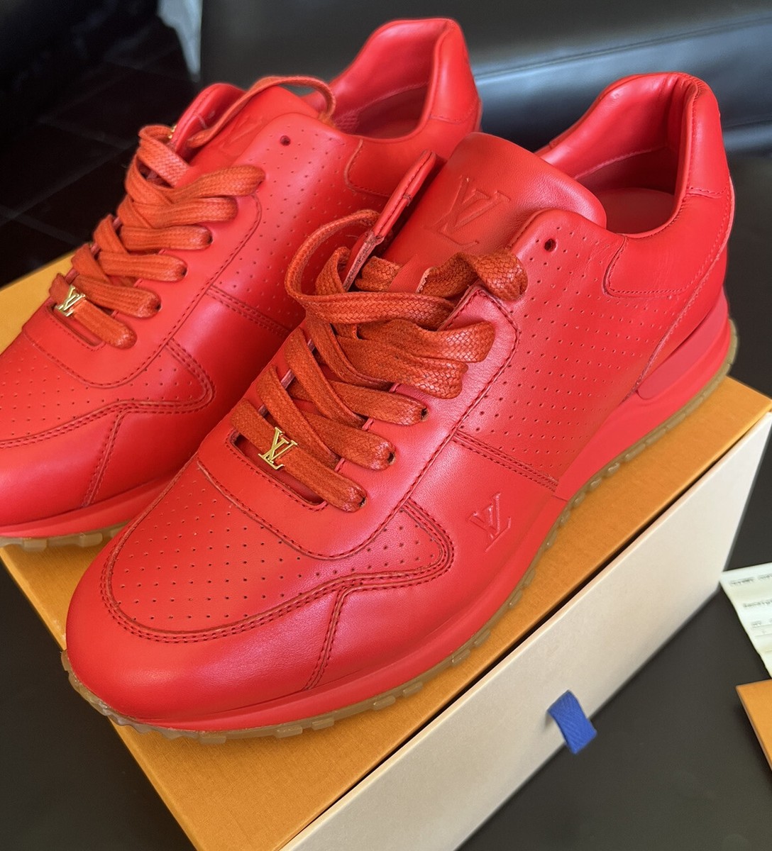 LOUIS VUITTON x SUPREME ✓Men's Red Leather Run Away Sneakers Sz