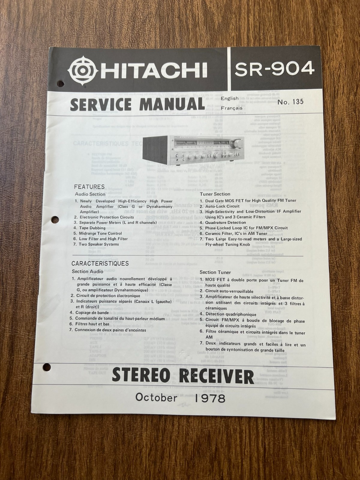 Original 1978 HITACHI SR-904 Receiver Service Manual / Schematic
