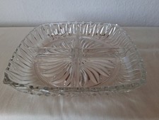 &auml;ltere gro&szlig;e Schale, Pressglas, 4 F&auml;cher, 22cm, Nr. 6