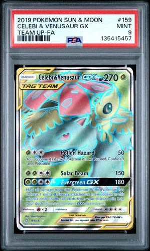 2019 POKEMON SUN & MOON TEAM UP #159 FULL ART/CELEBI & VENUSAUR GX PSA 9