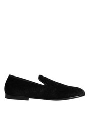 Dolce & Gabbana Black Velvet Slip On Loafers Formal Men Men's Shoes Authentic