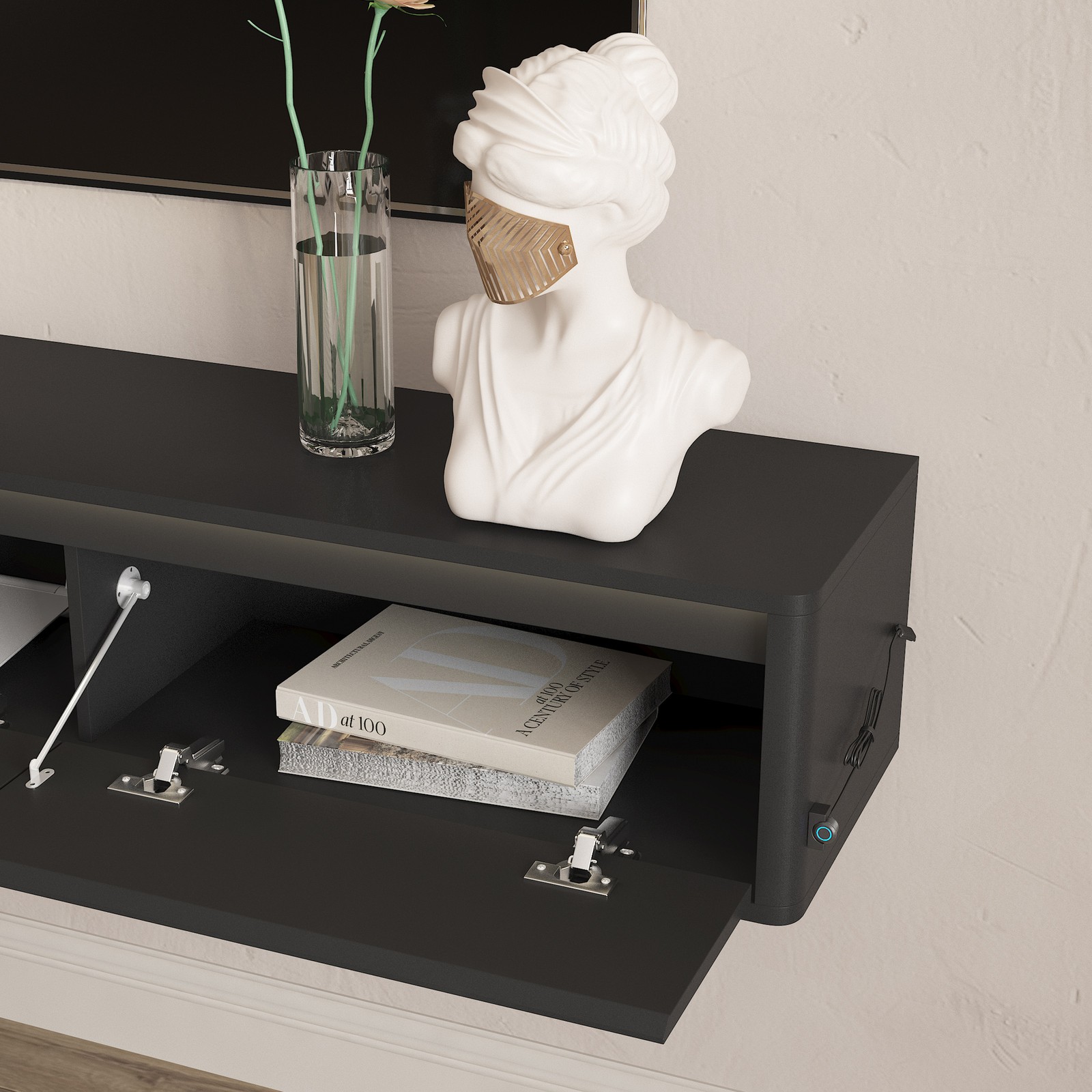 Floating TV Stand Wall Mounted Storage Cabinet with Led Lights for Living Room