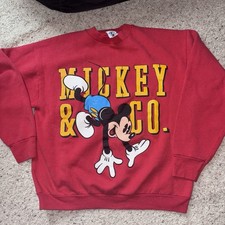Vintage 90  s Disney Mickey  Co Crewneck Red Sweatshirt Mickey Mouse Size L 