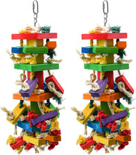 2 Pack 20In Large Parrot Toy, Multicolored Natural Wooden Bird Chewing Toys