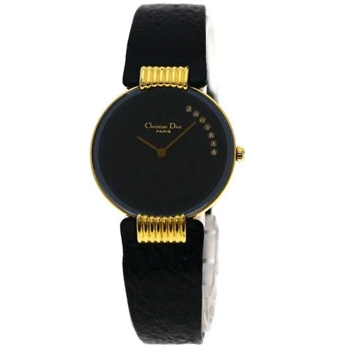 CHRISTIAN DIOR Round face Watches 46.153-3 Gold Plated/Leather Ladies
