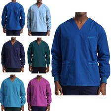 Unisex Long Sleeve V Neck Scrub Tops with Pockets Nurse Doctor Medical Workwear
