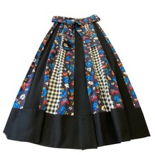vintage CHESSA DAVIS Black Patchwork A-Line Skirt with Floral and Checkered