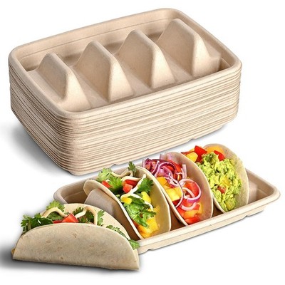 24 Pieces Disposable Party Heel Holder, Paper Taco Plates with Divisor5058