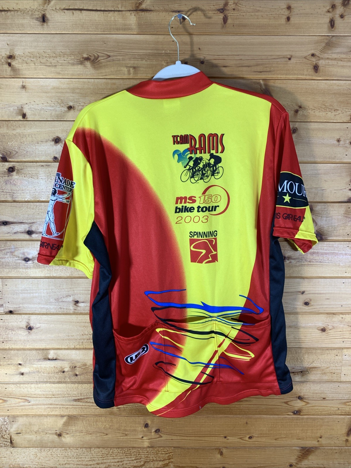 Louis Garneau Half Zip Cycling Jersey Shirt Team RAMS 2003 Red Yellow Mens XL
