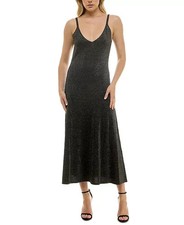 TAYLOR Metallic Sleeveless Midi Dress Women's Medium Black V-Neck Pullover