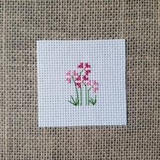 Finished Completed Cross Stitch Mini Pink Flowers Piece for DIY Crafts