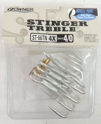Owner Treble Hooks Stinger Anti-Rust Super Tin Finish ST-66TN 4X Sz 4/0