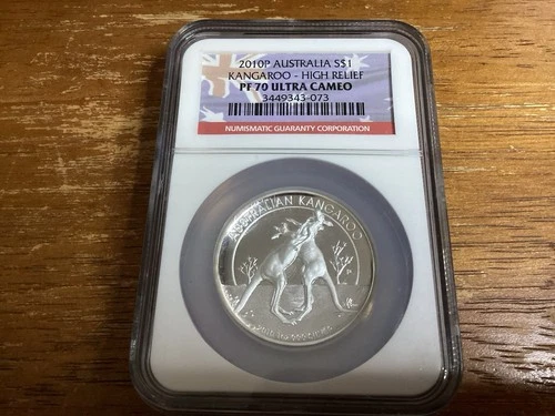 🌟 2010-P Australia 1 oz Silver Dollar Kangaroo High Relief NGC PF70 Ultra Cameo