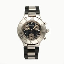 Cartier Chronoscaph Steel Black Dial Quartz Watch W10125U2