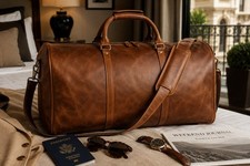 Top Grain Leather Weekender Duffel Bag 24 Travel Carry On Shoe Compartment NEW