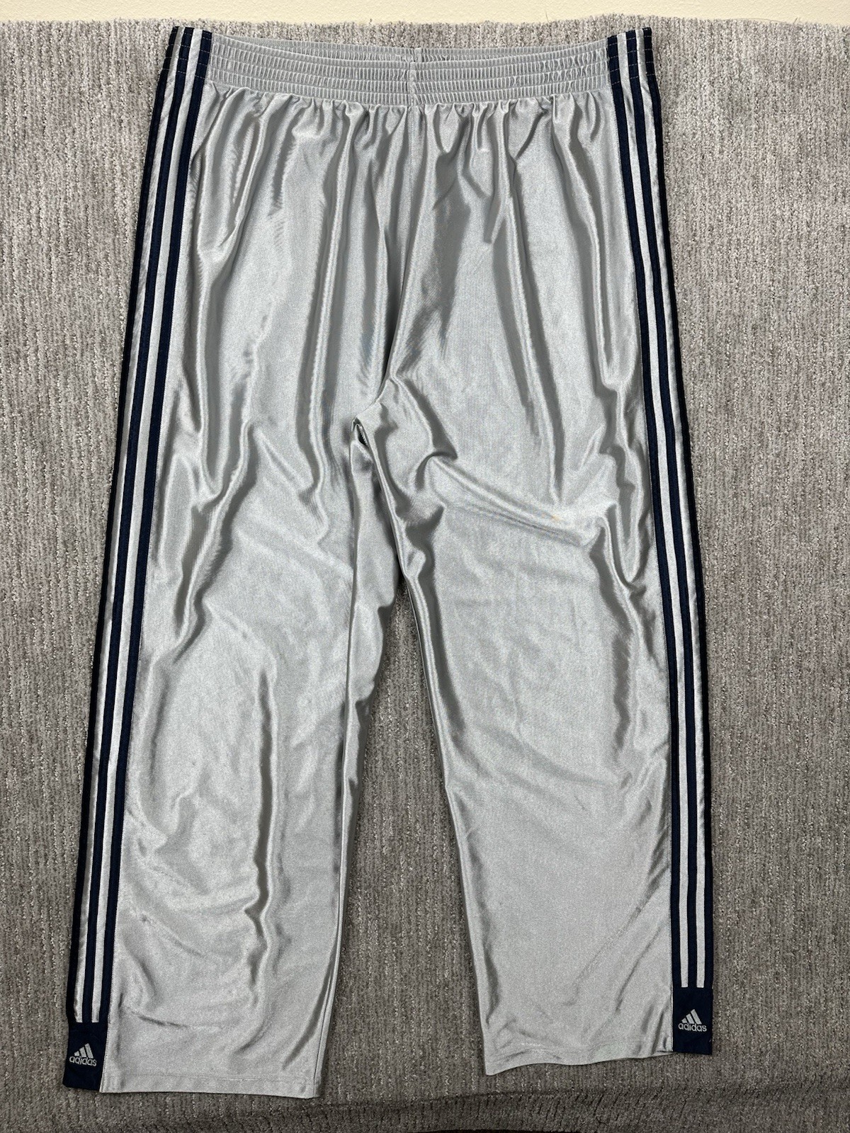 Vtg Adidas Break Away Track Pants Mens 2XL Silver Gray Y2K Baggy Shiny Dazzle