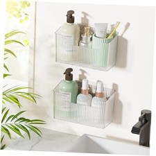 2 Pack Adhesive Storage Cabinet Door Caddy Organizer,Stackable Clear Plastic