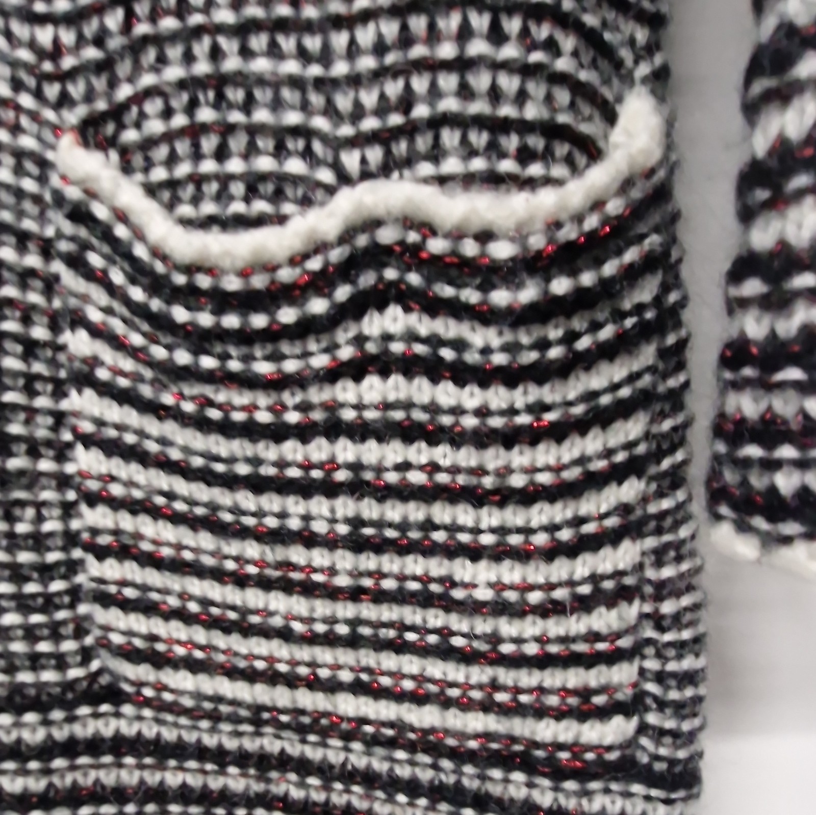 Pokit Romal Roman Black/White Striped Knit Cowl Neck 3/4 Sleeve Pocket Jumper 10 ...