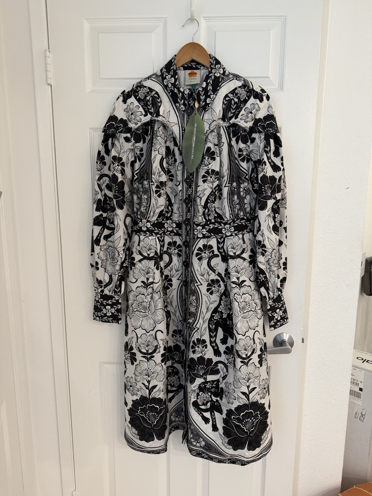 Farm Rio Off-White Floral Leopard Print Collared Midi Dress Size XL New With Tags