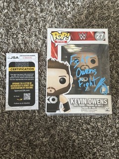 Kevin Owens Autographed Funko Pop Figure WWE 27 Fight Inscription JSA Box Wear