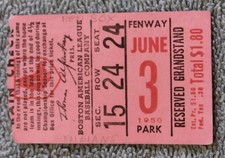 1950 Ted Williams ticket HR#13 YR/#278 Life 6/3 @ Boston Red Sox 11- Indians 3⚾️