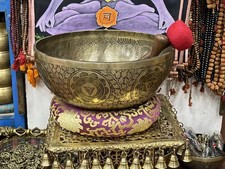 15" Om Healing Carving Extra Large Singing Bowl From Nepal-Meditation Bowl-Tibet