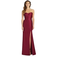 ALFRED SUNG Strapless Sweetheart Neckline Satin Twill Gown in Burgundy Size 14
