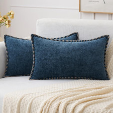Pack of 2 Lumbar Throw Pillow Covers 12X20 Inch Dark Blue Farmhouse Decorative P