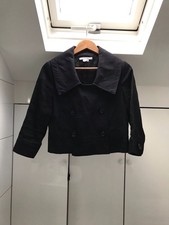 Vintage Zara Small 52% Cotton 48% Linen Navy Blue Jacket Cropped Trench Blazer